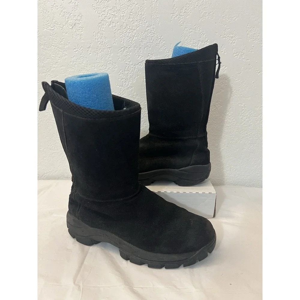 Lands End Womens Size 7B Black Suede All Weather Zip Boots Lined Back Zip‎ 87906